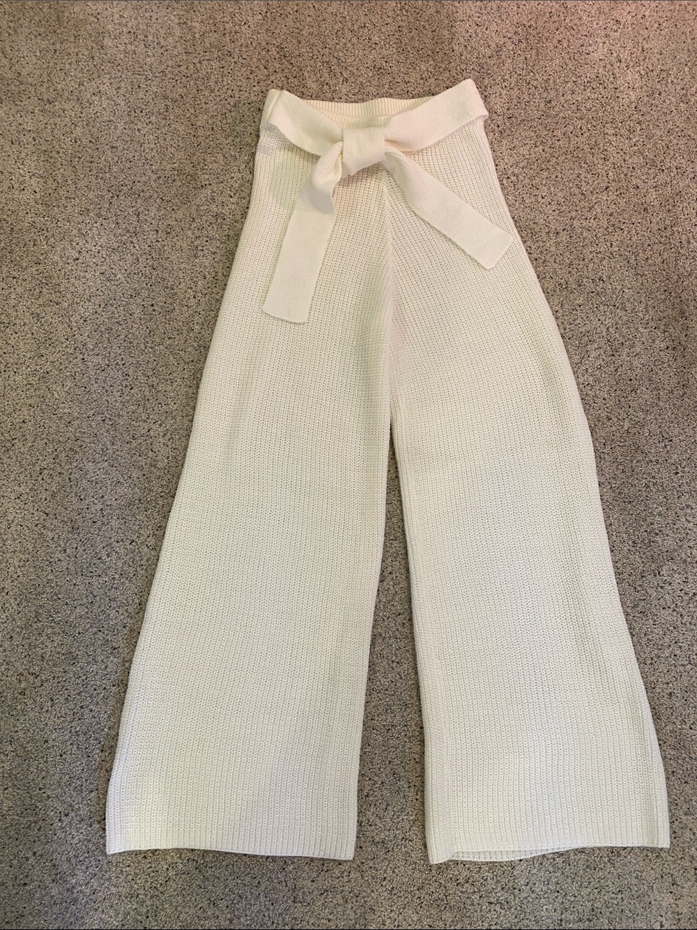 ASOS Cream Wide-Leg Knit Pants with Tie Waist
